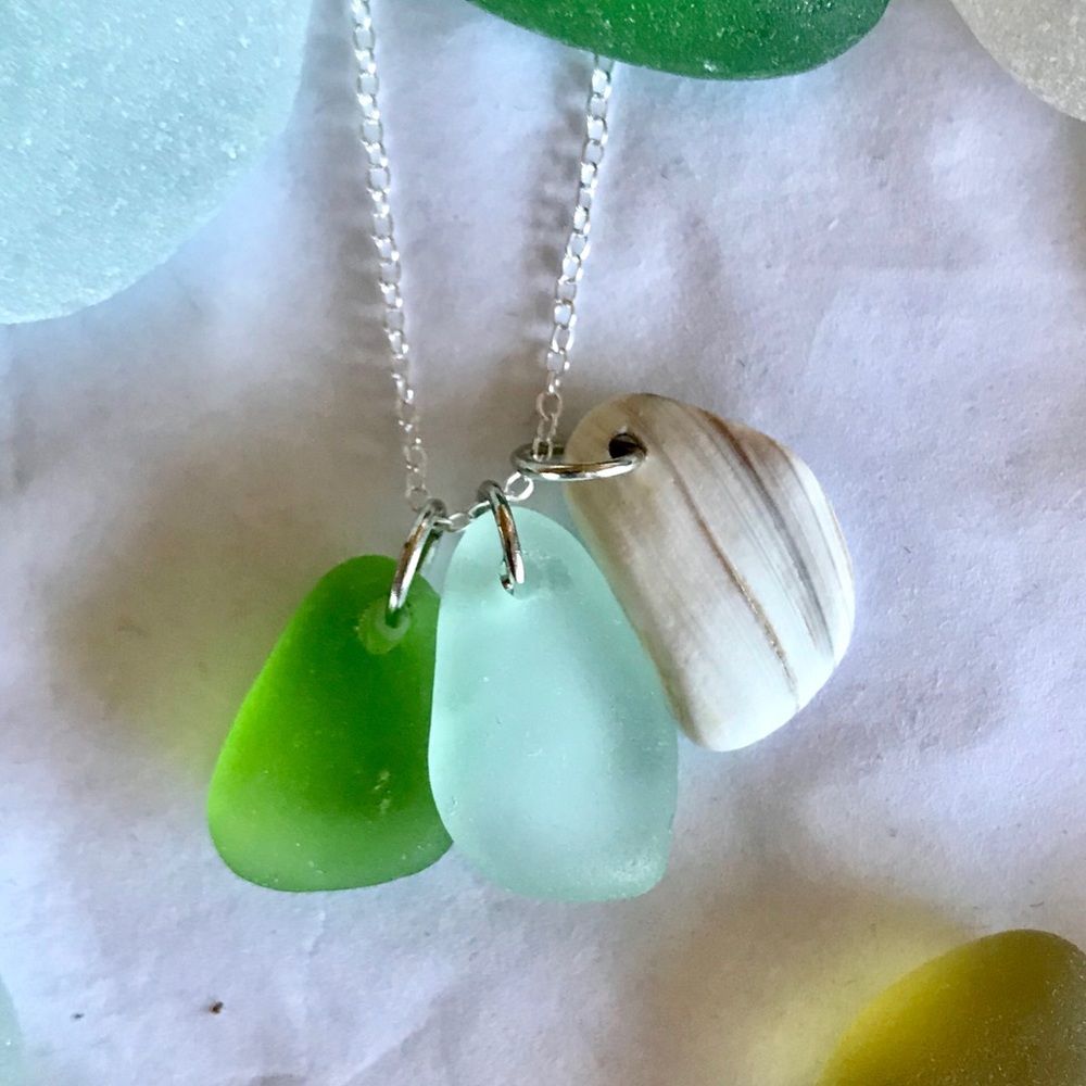 SEAGLASS Seafoam & Green Genuine Seaglass Necklace
